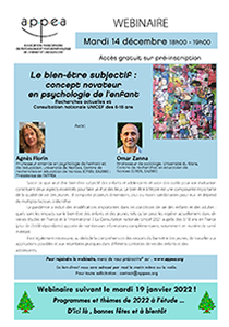 affiche Webinaire "Le bien-être subjectif : concept novateur en psychologie de l’enfant"