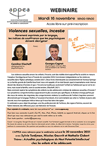 affiche Webinaire gratuit Violences sexuelles, inceste - Mardi 16 novembre 18h-19h (1h)